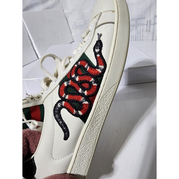 Gucci Leather Ace Web Low Top Sneakers White Size 41 - Picture 16 of 16